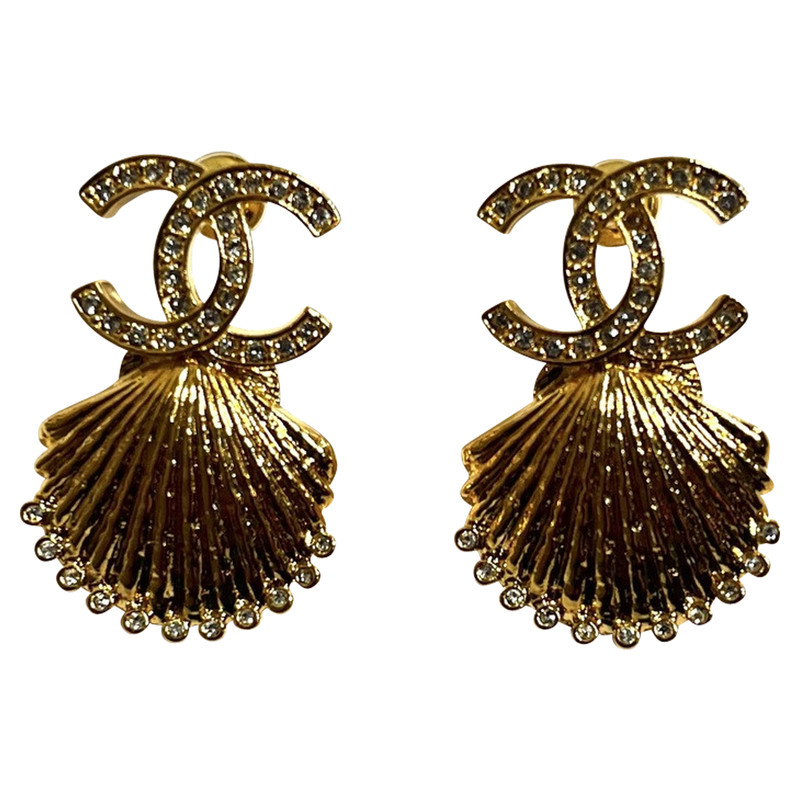 Chanel Logo CC Pearl Earrings Gold in Gold Metal  US